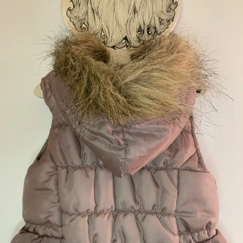 LITTLE LASS Girl’s Taupe Faux Fur Hooded Zip Up Vest / Size: 4